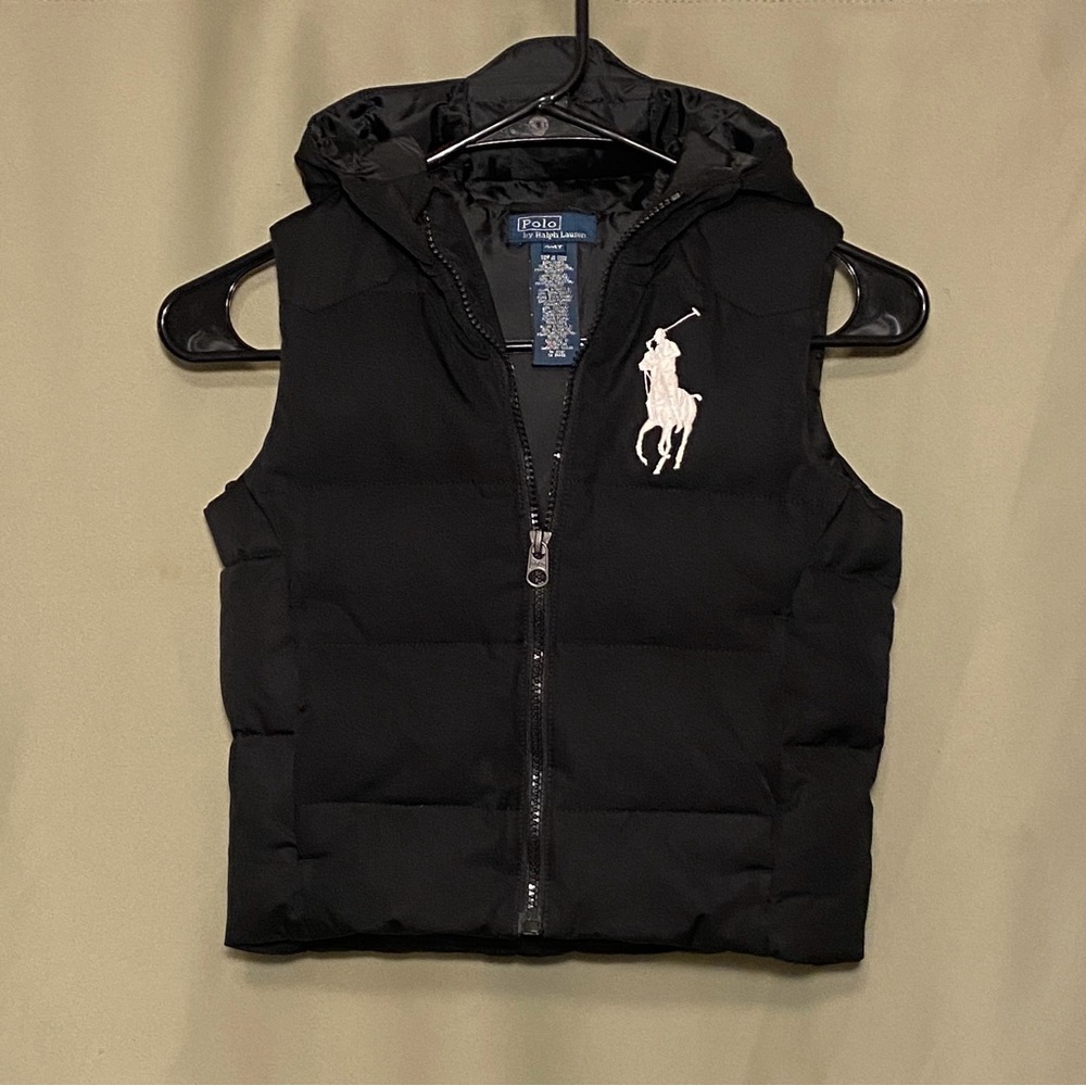 Polo Ralph Lauren Big Pony Black Hooded Puffer Down Vest  Jacket  Sz 4/4T